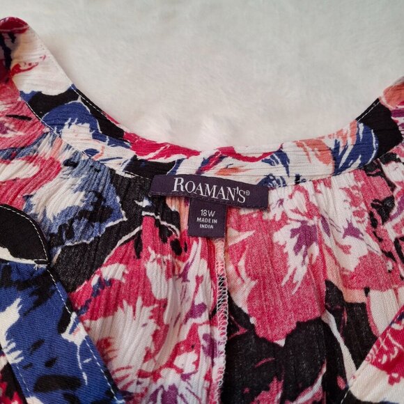 Roamans Floral Tunic Blouse Sz 18W Button Down Colorful Whimsigoth Boho Beach - Picture 8 of 14